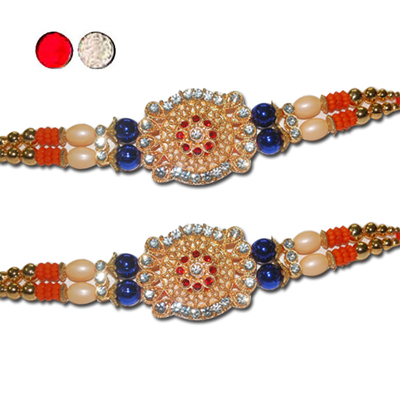 "Stone Studded Rakhi - SR-9190 A -code025 (2 RAKHIS) - Click here to View more details about this Product